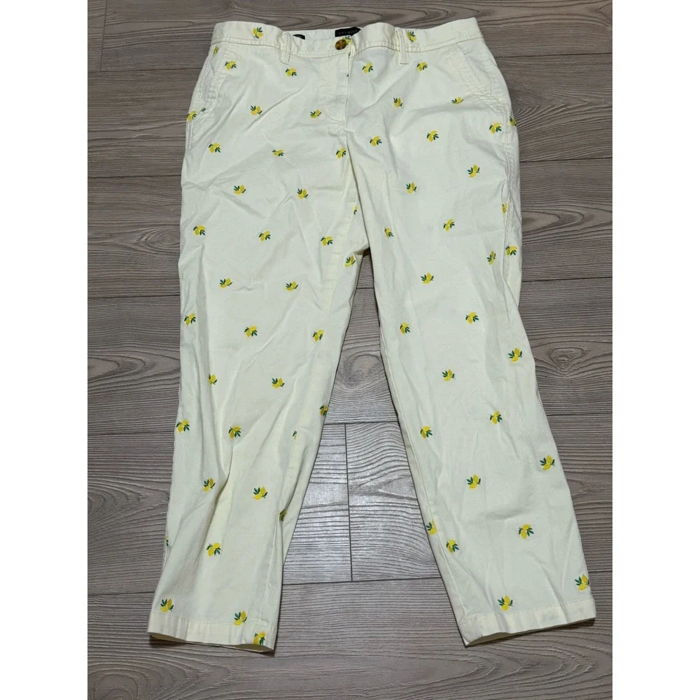 Talbots Relaxed Chino Pants Women's 10P Yellow Lemon Embroidered Stretch Ankle - Picture 1 of 11